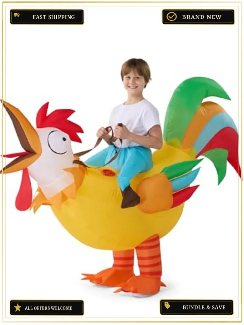 Kids Inflatable Rooster Costume Riding Ride-On Blow Up Suit Halloween